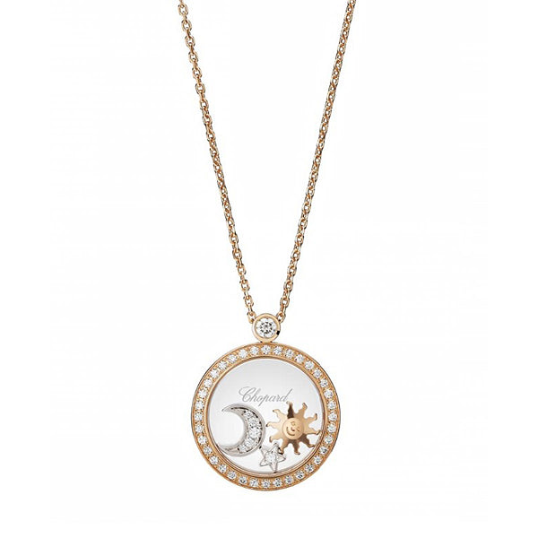 Happy Sun, Moon And Stars Pendant, Rose Gold, Diamonds